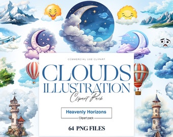 Imágenes Prediseñadas de ilustraciones de nubes, Nubes de acuarela, Imágenes prediseñadas de cielo, Nubes de lluvia, Imágenes prediseñadas de arco iris, Nubes esponjosas PNG