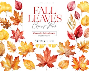 Fall Leaves Clipart, Watercolor Fall Clipart, Autumn Leaf, Maple Leaves, Oak, Orange Leaf Clipart, Fall Decor