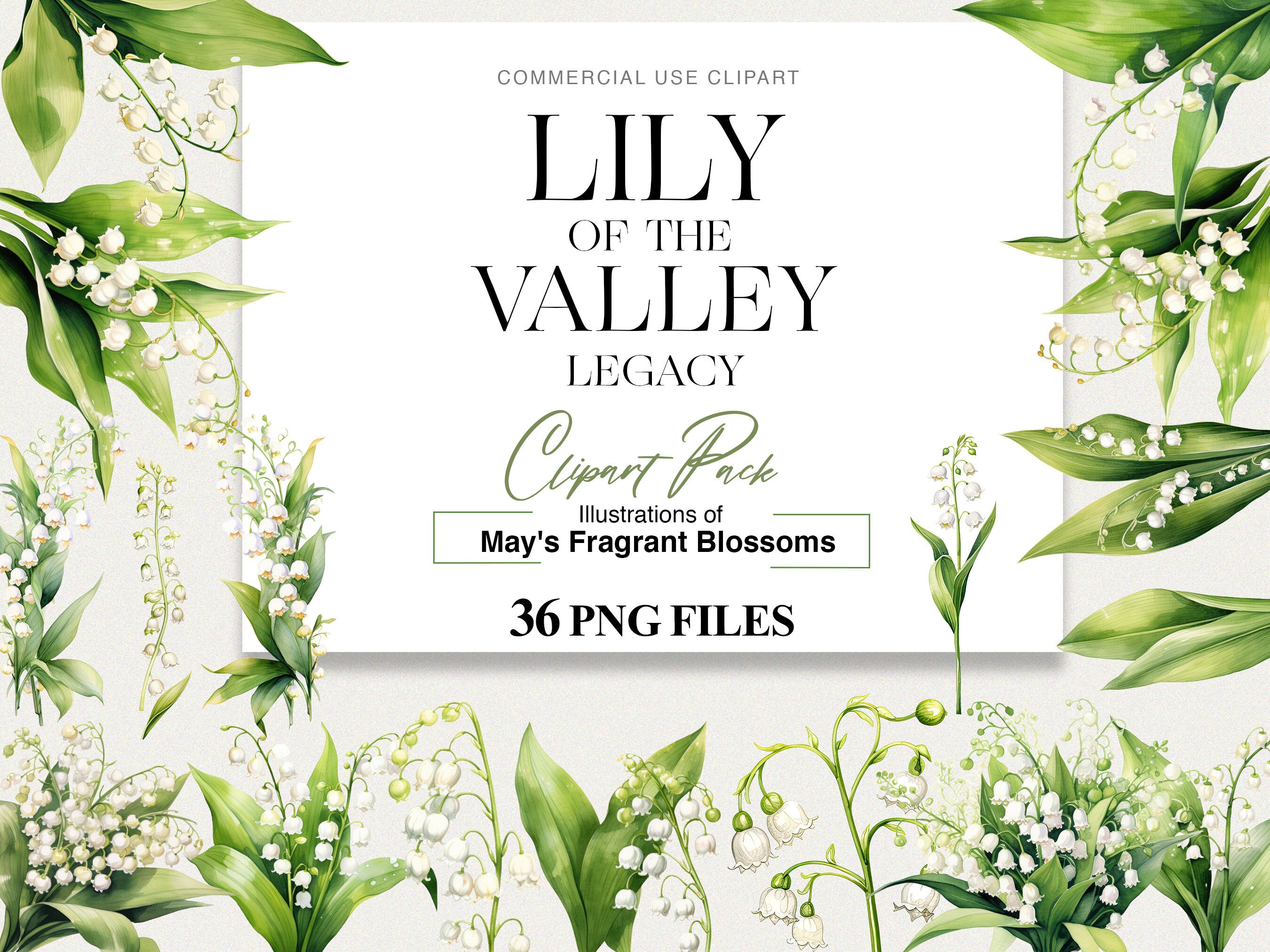 Watercolor Lily of the Valley , Flower Clipart, 36 May Birth Month Flower PNG, Floral Wreath, Wedding Decor