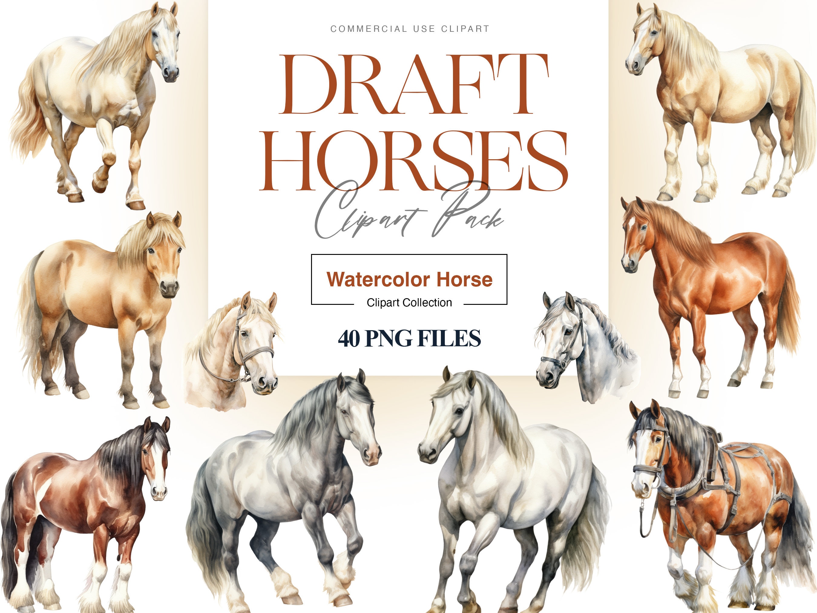 Draft Horse Clipart, Clydesdale Horse, Belgian Draft Horse, Italian Heavy Horse Clipart, Shire Horse Clipart