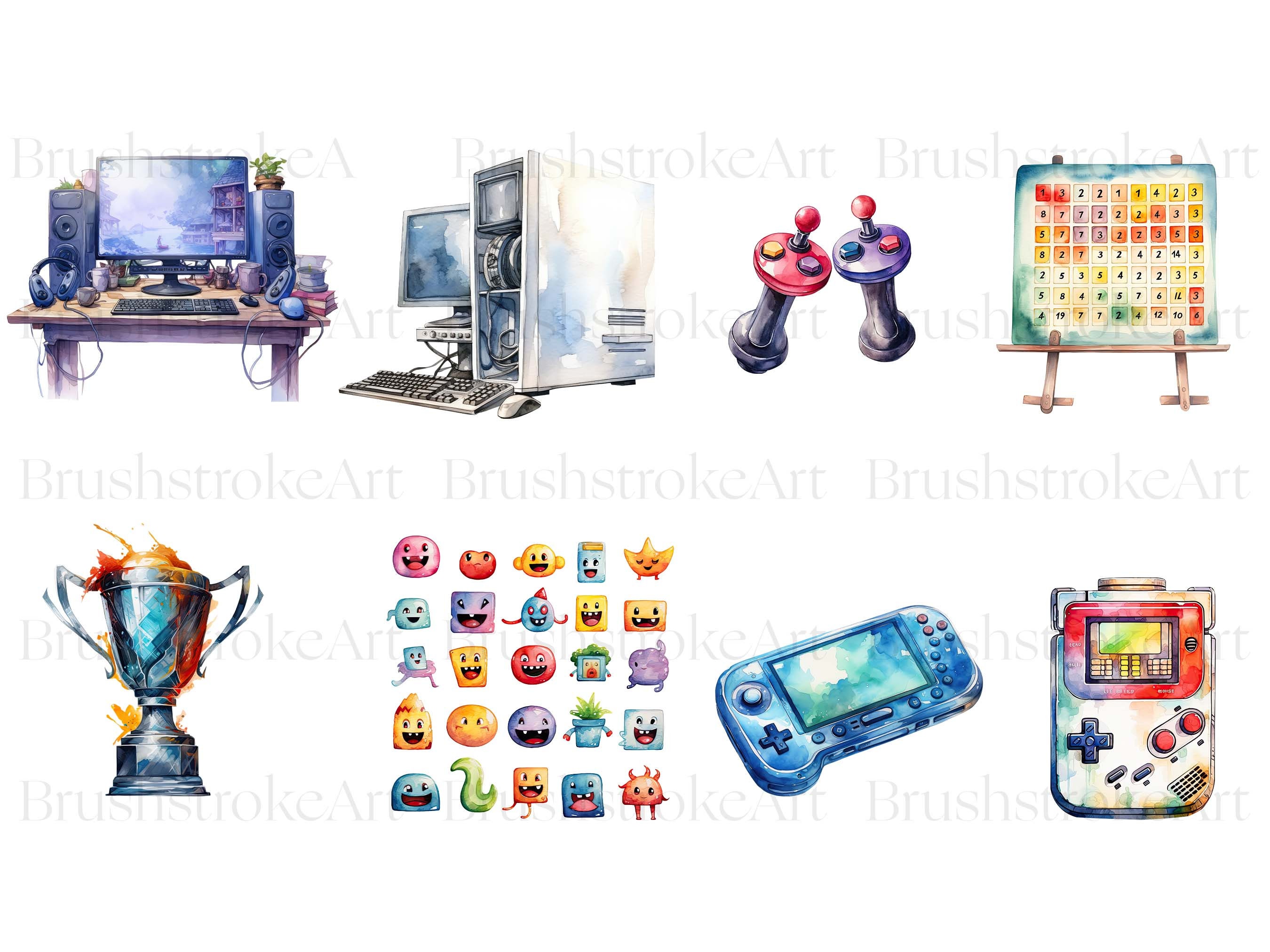 watercolor-game-clipart-video-game-png-arcade-retro-gaming-game