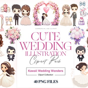 Süße Hochzeit Clipart, Ehe, Hochzeitspaar, Kawaii Hochzeit, Braut Bräutigam Clipart, Hochzeitseinladungen