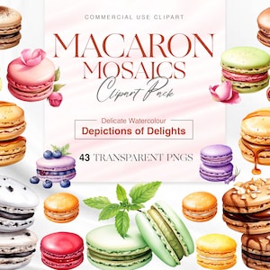 Aquarelle macaron clipart, chocolat, banane, macaron à la noix de coco, macaron rose dessert, macaron français PNG