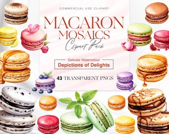 Watercolor Macaron Clipart, Chocolate, Banana, Coconut Macaron, Pink Macaron Dessert, French Macaron PNG