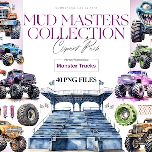 Watercolor Monster Truck Clipart, Racing, Big Truck, Off Road, Sublimation, Birthday Clipart, Gifts for Boys