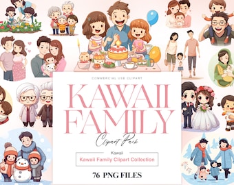 Kawaii Familie Clipart, Mutter Tochter Vater Sohn, Chibi Charakter, glückliche Familie Clipart, Paar, Vatertagsgeschenk