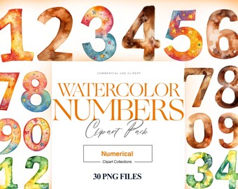 Clipart numeri acquerello, numeri colorati PNG, clipart 1-10, numeri acquerello, numeri boho, numeri per bambini