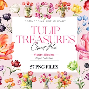Watercolor Tulip Clipart, Tulip PNG, Boho Floral, Wedding Flower, Bouquet, Wreath, Card Making, Floral Design