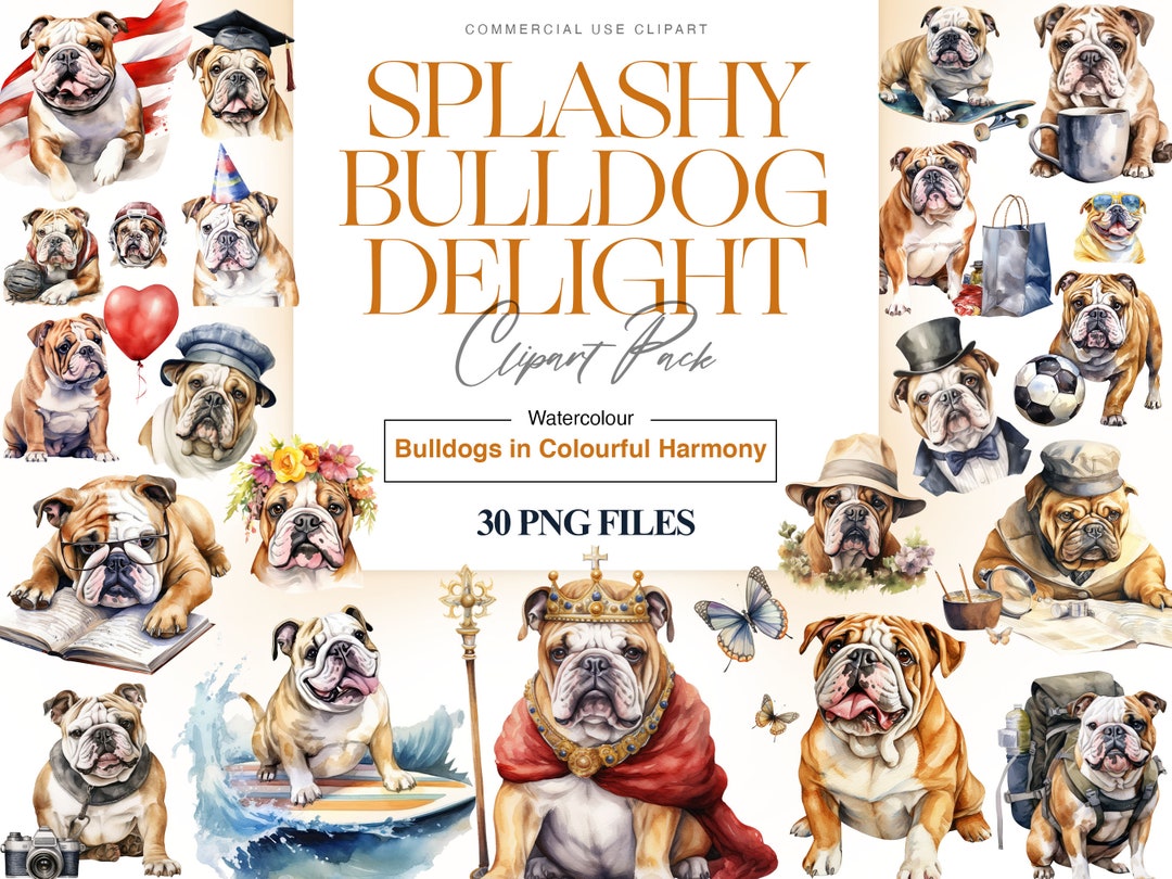 Watercolor Bulldog Clipart, Pet Dogs, Birthday Gifts, Dog Lover