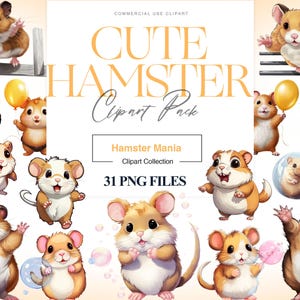 Cute Hamster Clipart, Baby Hamster PNG, Pet Animal Clipart, Cartoon Hamster Design, Printable, Funny Hamster