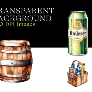 Op de afbeelding: Een aquarel-illustratie van een houten vat, een blikje bier met de tekst "Junleser" en een houten kist met zes flessen bier.