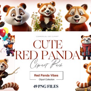 Clipart mignon panda roux, bébé panda roux PNG, clipart Animal mignon, panda roux kawaii, décoration de chambre d'enfant, image de panda