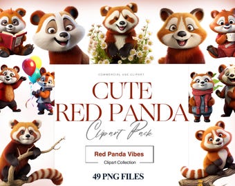 Cute Red Panda Clipart, Baby Red Panda PNG, Cute Animal Clipart, Kawaii Red Panda, Nursery Decor, Panda Image