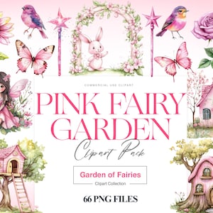 Rosa Fee Clipart, Aquarell Feengarten, Rosa Schmetterling, Blumen Feen Haus Clipart, Rosa Feen Fantasy