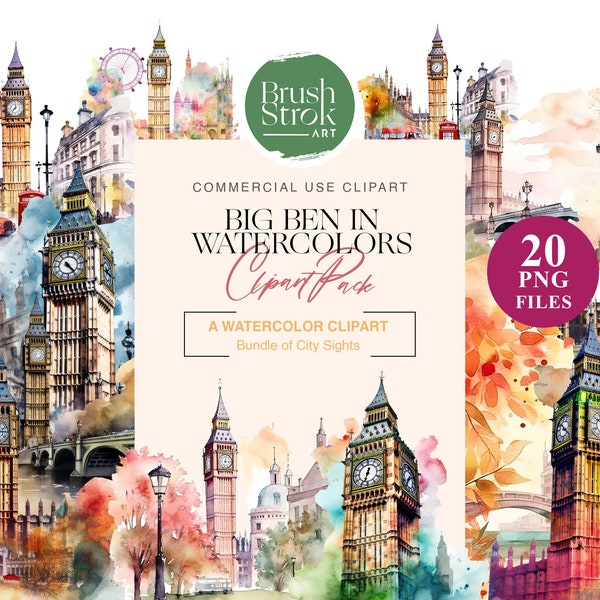 Big Ben Water Colour Clipart  No Background PNG Clipart Files of Big Ben Clock in London   Travel and Holiday Clipart