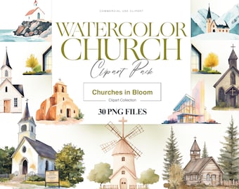 Watercolor Church Clipart, Old Church PNG, Catholic Clipart, Religious, Winter Church, Christmas Church Image