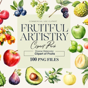 Clipart di frutta ad acquerello, pera, mirtillo, fragola, prugna, mela, illustrazioni di frutta, frutta estiva PNG