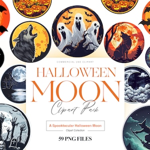 Halloween Moon Clipart, Glowing Moon, Halloween Decor, Halloween Werewolf, Haunted Mansion, Halloween Clipart