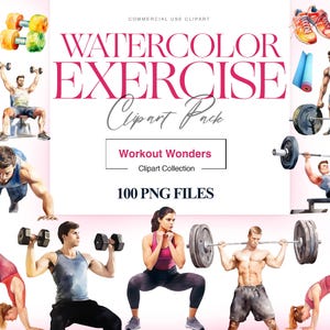 Exercise Clipart, Women Fitness, Gym Girl Clipart, Bodybuilder, Workout PNG, Watercolor Yoga, Running Clipart