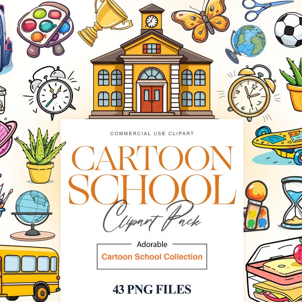Cute School Clipart, Backpack PNG, School Bus Clipart, Classroom, Preschool Clipart, Cute School Supplies PNG