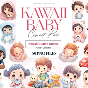Clipart bébé kawaii, bébés mignons, drôle, clipart bébé fille, dessin animé pour enfants, art nouveau-né, décoration de chambre d'enfant, tout-petit