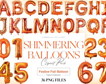 Clipart di palloncini in foil, alfabeto con palloncini, numeri in foil, palloncino glitterato, numeri di compleanno, palloncino dorato PNG
