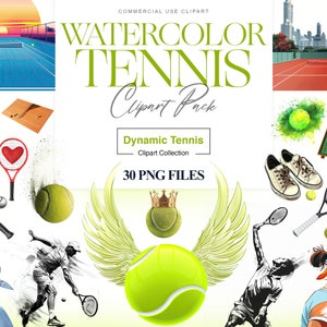 Aquarelle des cliparts tennis, raquette de tennis, court de tennis, clipart sport, raquette de tennis, tournoi de tennis