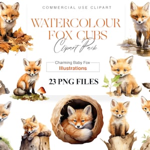 Watercolor Baby Fox Clipart, Wild Animal, Sleeping Fox, Running, Fox T Shirt, Fox Cub Print, Fox Clipart PNG