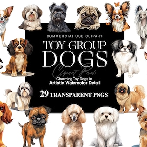 Clipart de cães de grupo de brinquedos em aquarela Coleção de imagens de raças de brinquedos fofos, clipart de cães de grupo de brinquedos Clipart de cães em aquarela, imagens de cães
