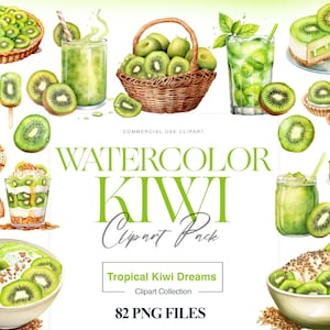 Clipart de fruta de kiwi en acuarela, fruta tropical, bebidas de verano, postre, clipart de fruta exótica, fruta de kiwi PNG