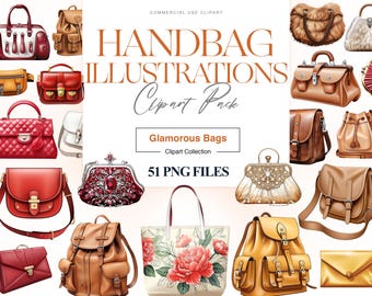 Handbag Clipart, Floral Purse, Vintage Handbag, Woman Luxury Bag, Gift for Girls, Designer Handbags, Fashion