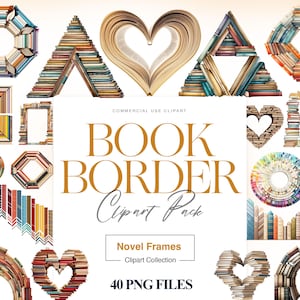 Book Border Clipart, Stack of Books, Border Clipart, Vintage Book, Frame Elements, Books Shelf, Library Books