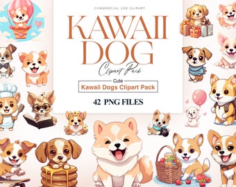 Kawaii Dog Clipart, Puppy Dog PNG, Cute Animals, Kawaii Puppy Clipart, Dog Stickers, Dog Mom PNG, Pet Clipart