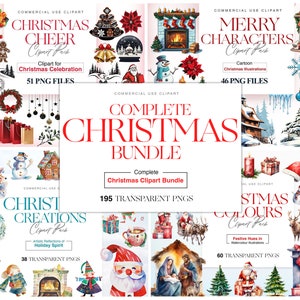Kerst clipartbundel| Kerstdecoratie| Kerstman Clipart| Kerstkaart| Pinguïn Sneeuwman| Kerst-PNG