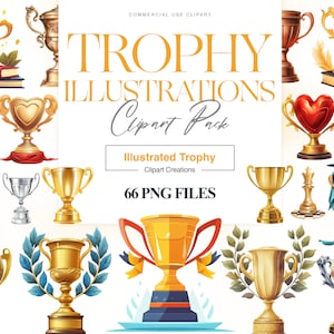 Clipart de ilustrações de troféu, troféu de campeão, copa vencedora, prêmio esportivo, troféus de ouro, copa do campeonato