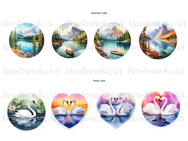 Lake Shape Sticker Watercolor Lake Clipart, Foggy Lake PNG, Lake Scenery PNG, Nature ...
