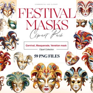 Masker clipart, carnaval masker, Venetiaans, feestelijke clipart, maskerademasker, feest, afdrukbaar masker, prom clipart