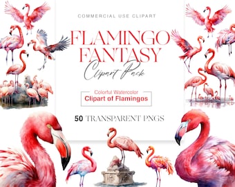 Vibrant Flamingo Watercolor Clipart, Digital PNG Files for Scrapbooking, Invitations, Web Design, DIY Crafts, Stickers - Instant Download
