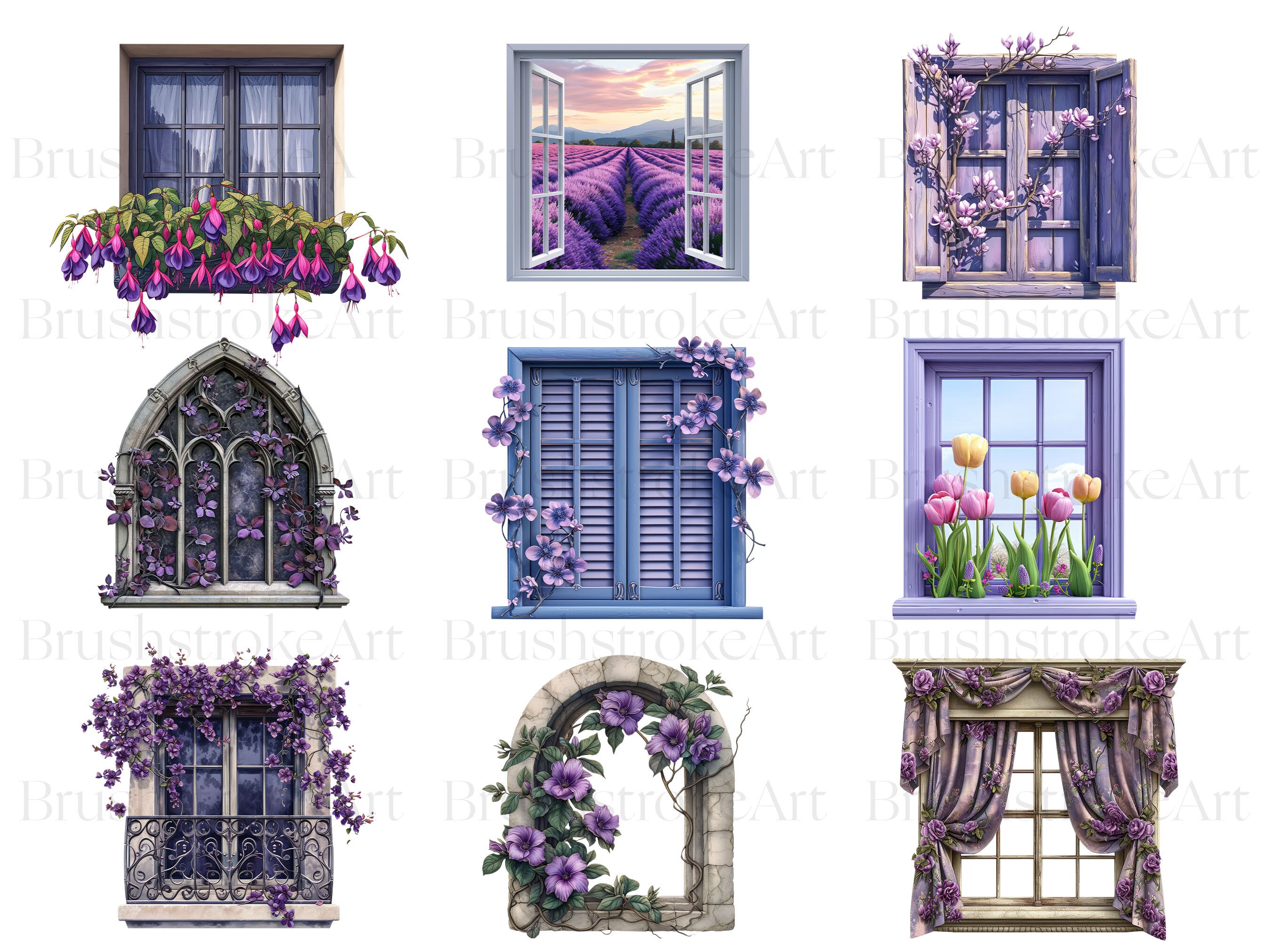 Watercolor Floral Windows Clipart, Spring Morning Window, Cottage Core ...