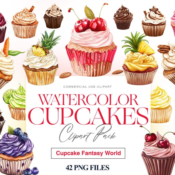 Watercolor Cupcake Clipart, Strawberry Cupcake PNG, Berry Cupcake Graphics, Watercolor Sweets Clipart, Bakery