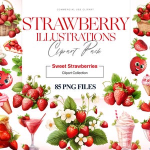 Strawberry Clipart, Strawberry Basket, Summer Clipart, Strawberry Ice Cream, Cute Strawberries PNG, Graphics