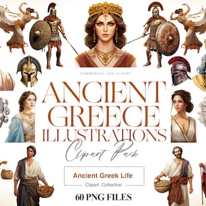 Clipart Grèce antique, religion grecque, Patheon, dieux grecs, clipart Zeus, statue grecque, clipart Spartiates