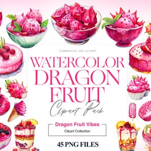 Imágenes prediseñadas de fruta del dragón, fruta tropical, bebida de verano, fruta del dragón PNG, impresión de fruta en acuarela, menú del restaurante