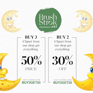 Cute Moon Clipart, Half Moon Clipart, Moon Illustration, Magical Moon