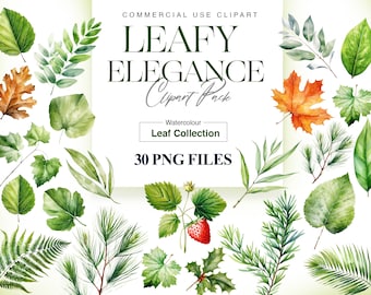 Watercolor Leaves Clipart, Autumn, Tropical, Palm, Botanical Leaves, Greenery, Leaf Clipart, Green Leaves PNG
