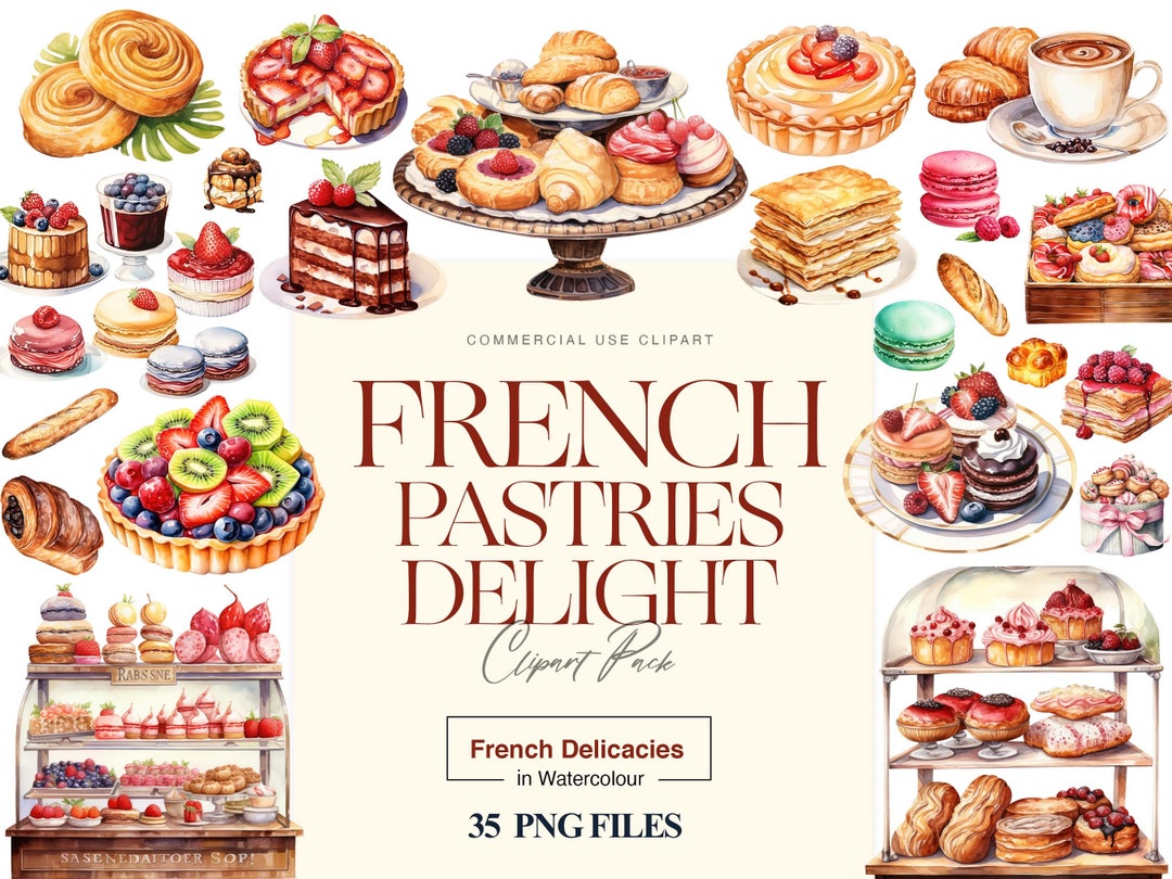 French Food Clipart, Pastry, Creme Brulee, Croissaint, Cake PNG Images
