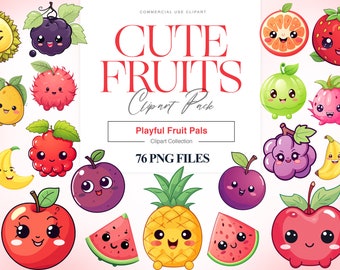 Schattig fruit clipart, gelukkig fruit, ananas clipart, rode appel, lachend fruit, banaan clipart, schattig fruit PNG