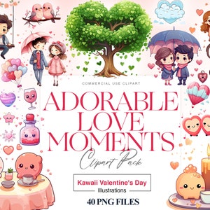 Kawaii Valentines Clipart, Chocolate, Carta de Amor, Pareja, Cupido, Sello de Corazón, Globo de Corazón, San Valentín PNG