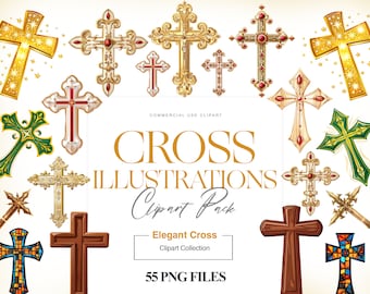 Cross Illustration Clipart, Holy Cross PNG, Gold Cross, Wooden, Cross Graphics, Brown Cross, Floral Cross