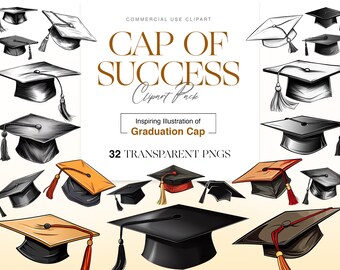 Watercolor Graduation Cap Clipart, Grad Ceremony, College, Diploma Clipart, School, Graduation Hats, Cap PNG